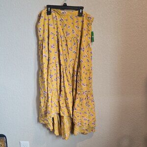 Dip Gold Maxi Skirt Asymmetrical Tiered A-Line
